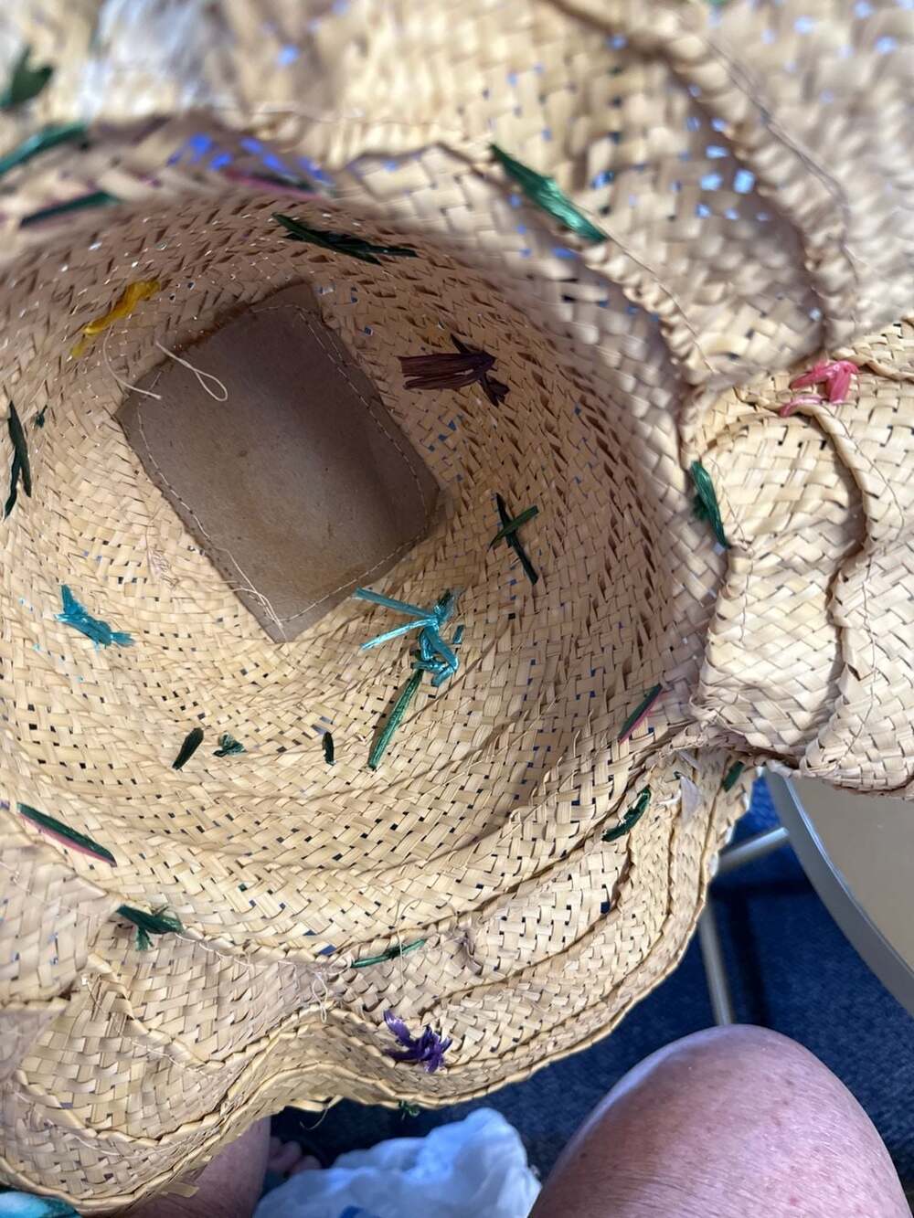 Vtg 60s 70s Wavy Brimmed Straw Sun Beach Hat Raffia Flowers Riviera Style - Picture 3 of 5